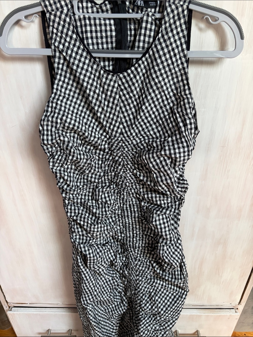Zara Black and White Gingham Ruched Tank Dress